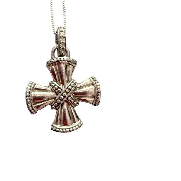 Judith Ripka 925 Sterling Silver Cross Pendant Necklace - Picture 1 of 8